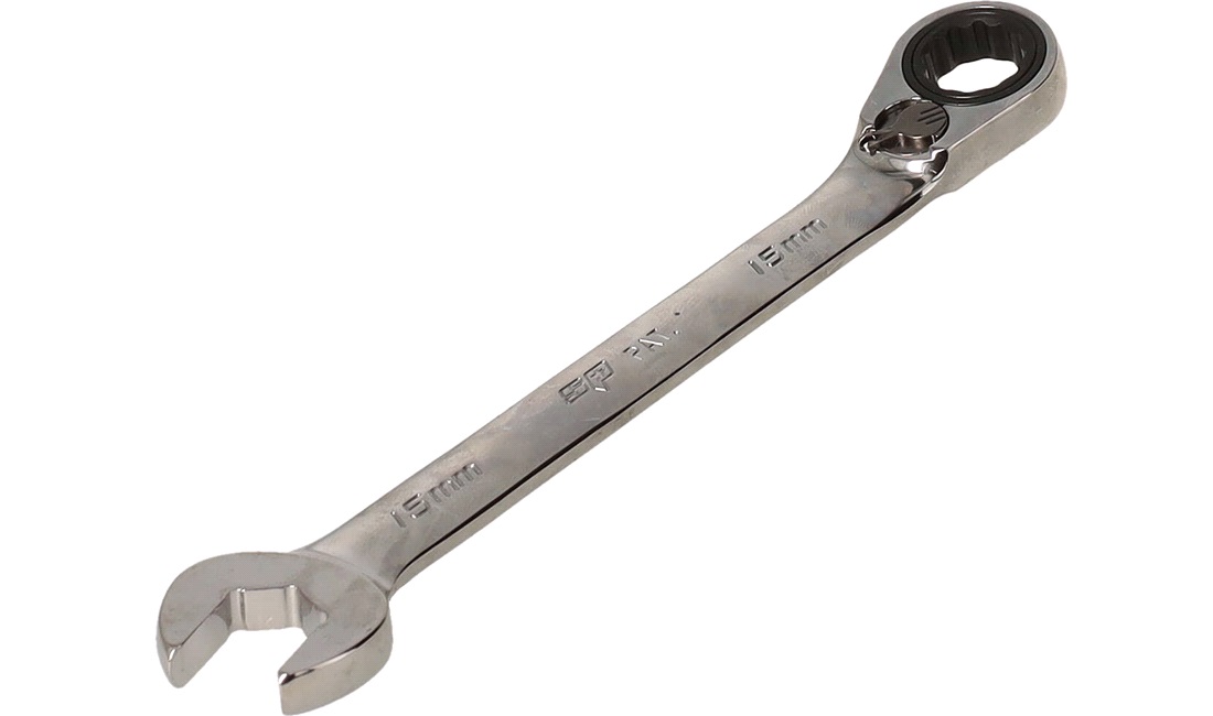 Ringgaffelnøgle 15mm m/skralde vendbar