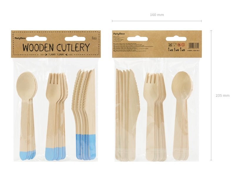 Houten Bestek Lichtblauw 16cm 18 delig