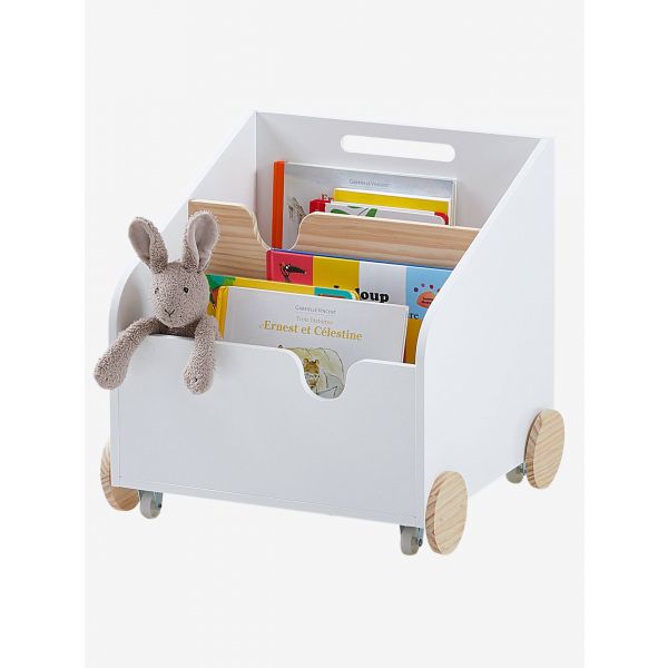 Vertbaudet Biblioteca com Rodas, Ligne School Branco Liso,