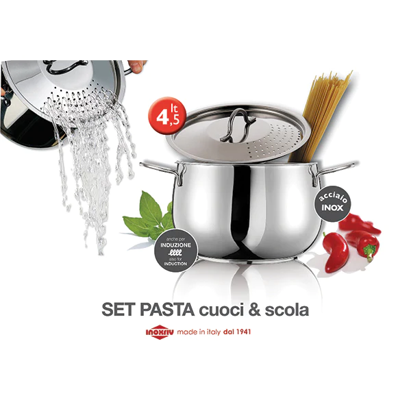 Cuit-pâtes en inox 18 10 avec couvercle égouttoir 20 cm 4,5 L Inoxriv