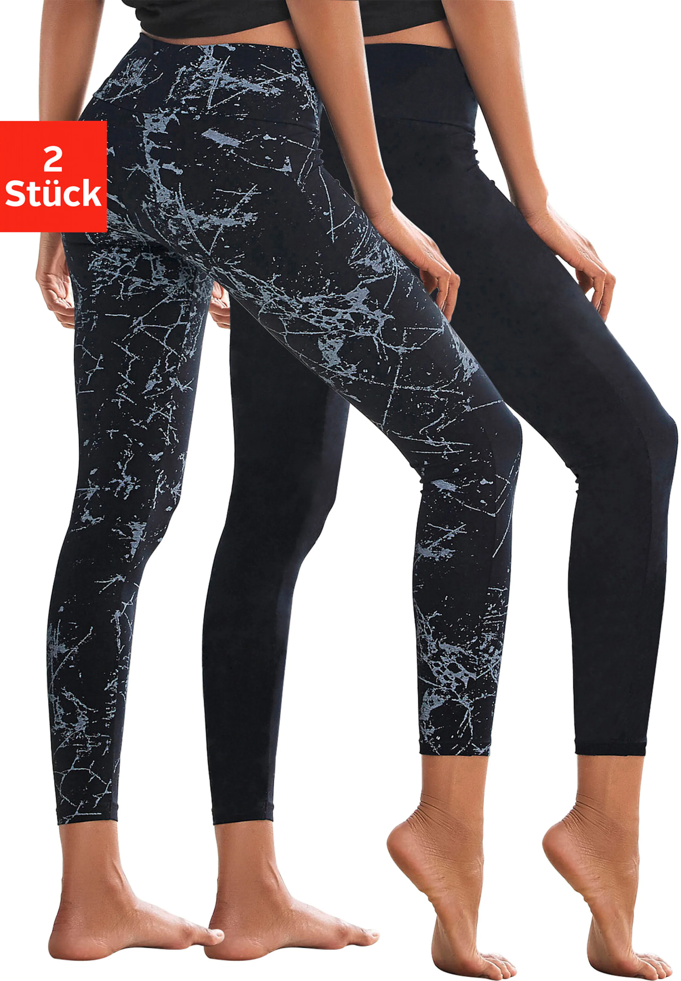 H.I.S Leggings in schwarz-bedruckt, schwarz-uni