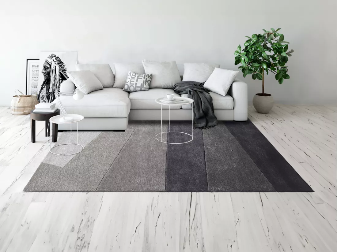 Tapis en laine et viscose fait à la main - 160 x 230 cm - 2500g/m² - Gris - TAMALE
