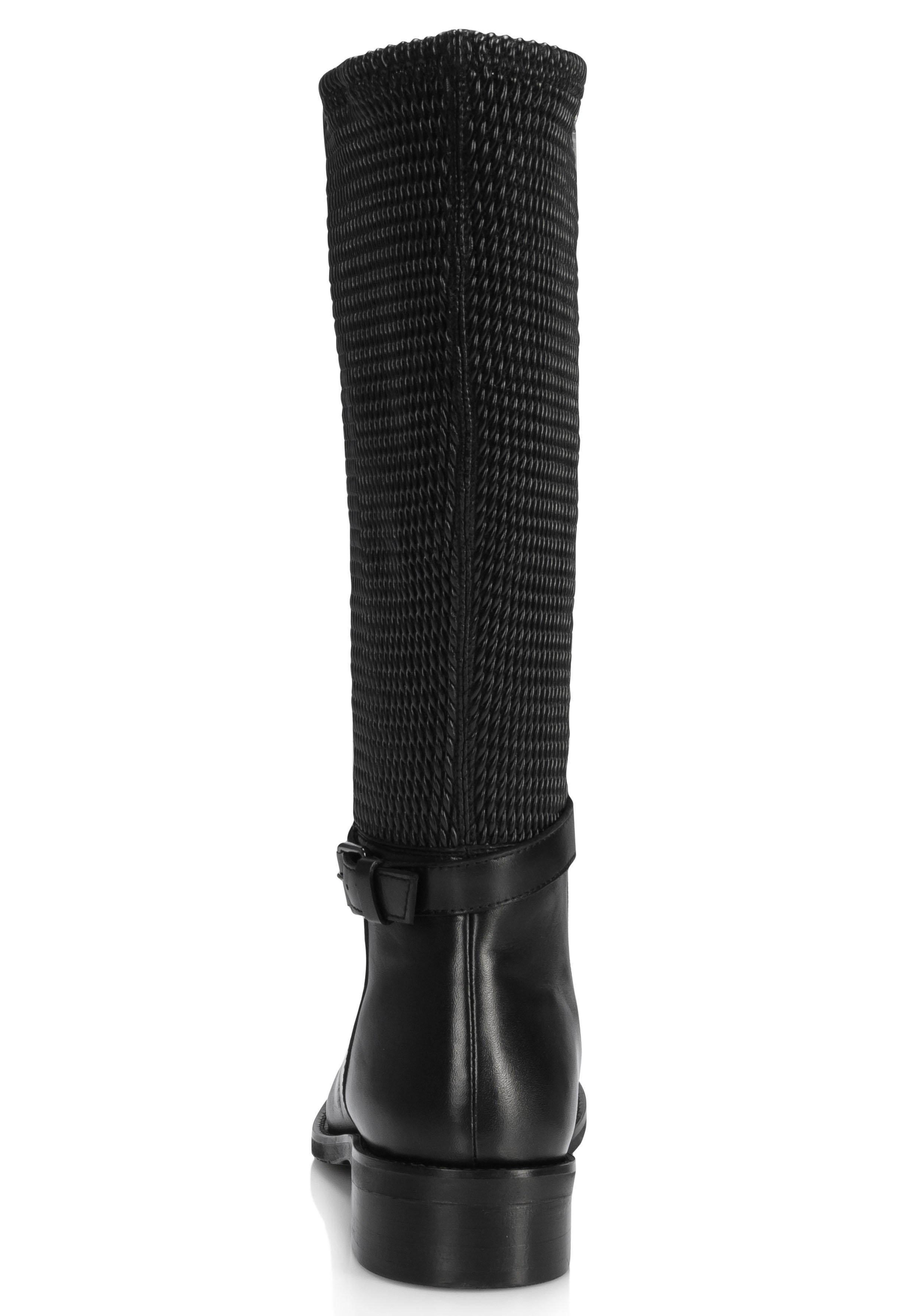 Weitschaftstiefel mit Zierschnalle, im Materialmix