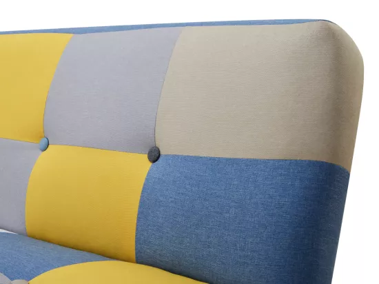 Canapé 3 places convertible clic-clac en tissu MARDAG - Patchwork gris, bleu, jaune