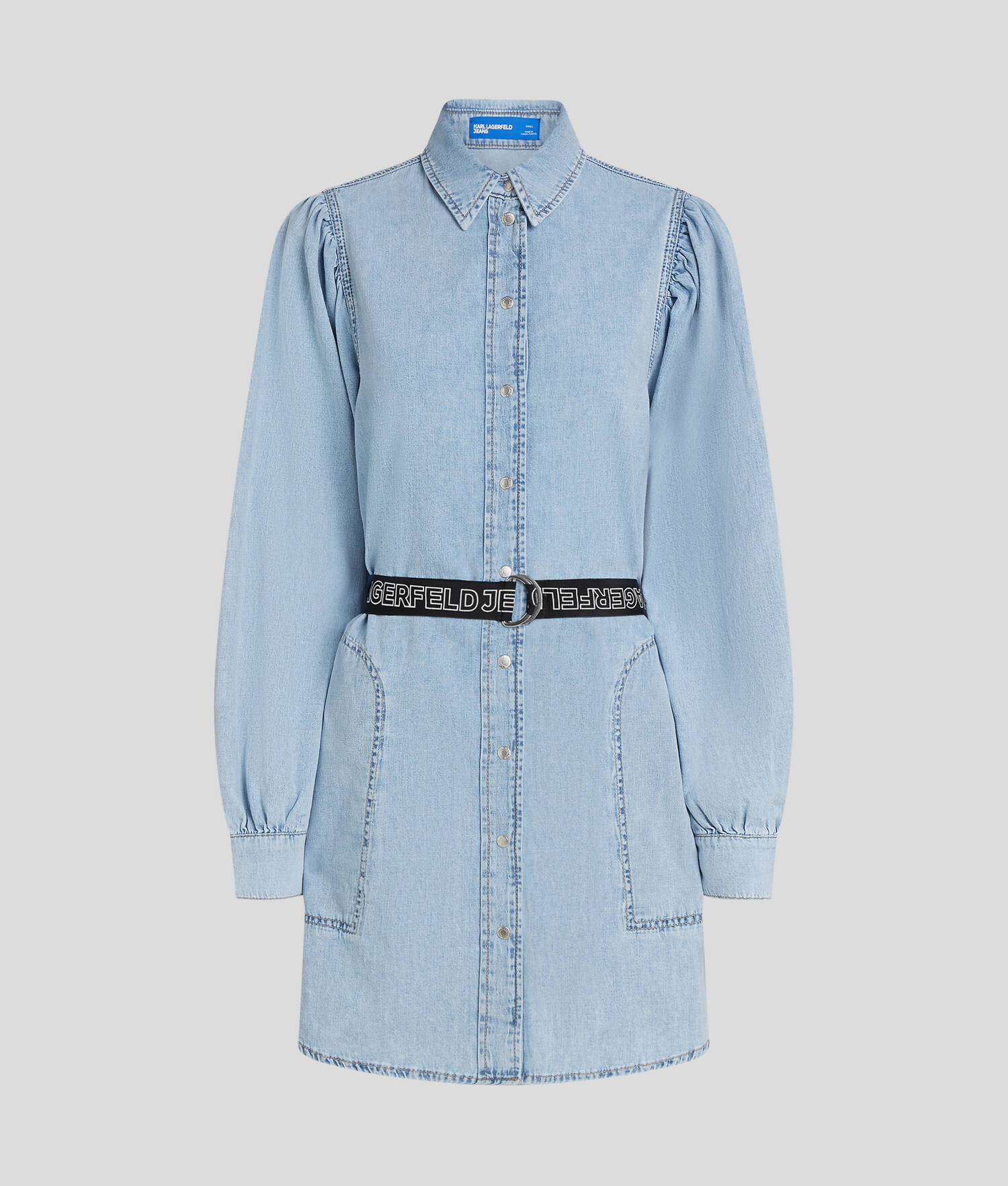 ROBE CHEMISE EN DENIM À MANCHES BOUFFANTES - Bleu Clair