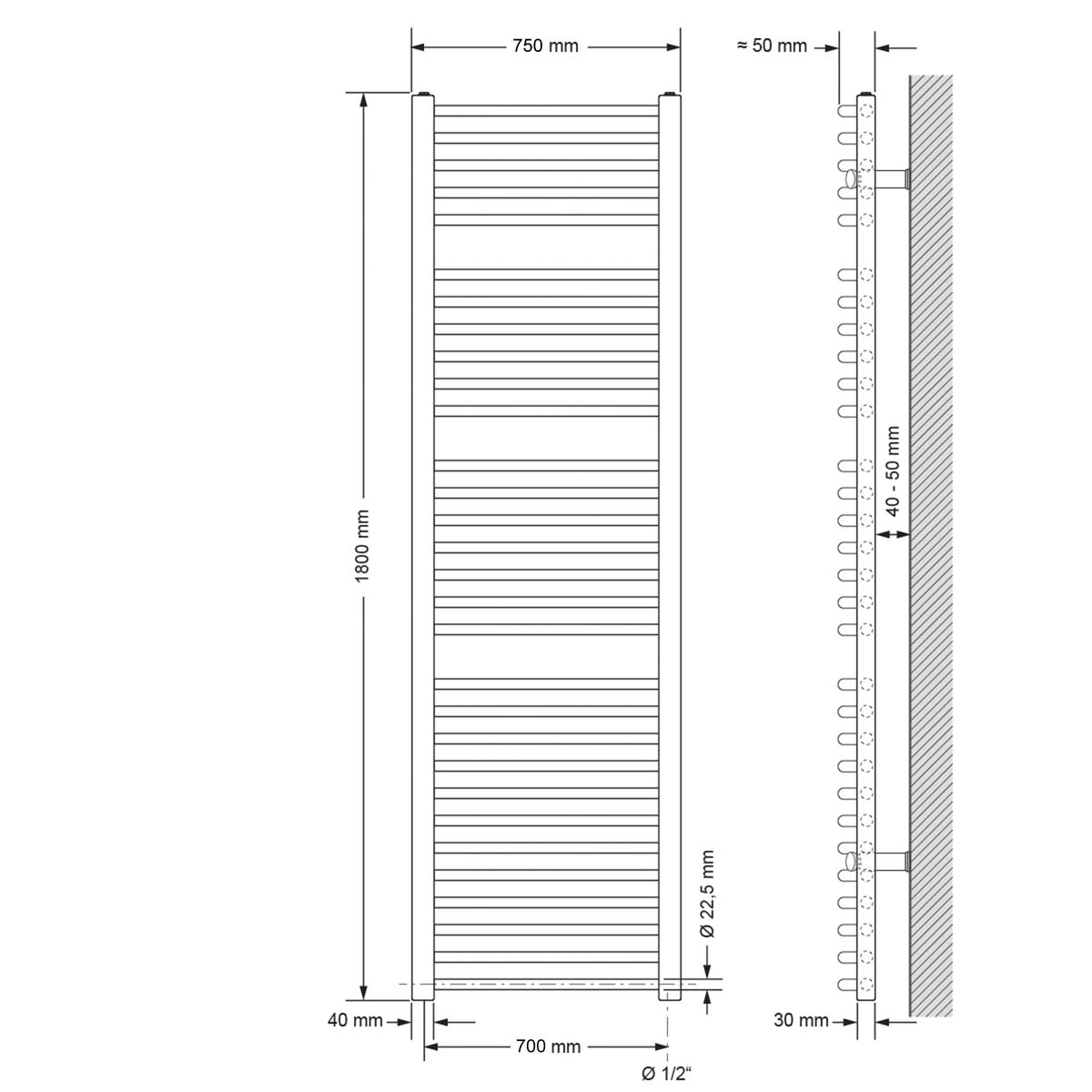LuxeBath Elektrische Badkamerradiator Sahara 750x1800 mm Wit Gebogen Zijaansluiting & Verwarmingselement 900W met Thermostaat & Digitaal Display, Handdoekradiator met Verwarmingspatroon, Handdoekwarmer Handdoekdroger