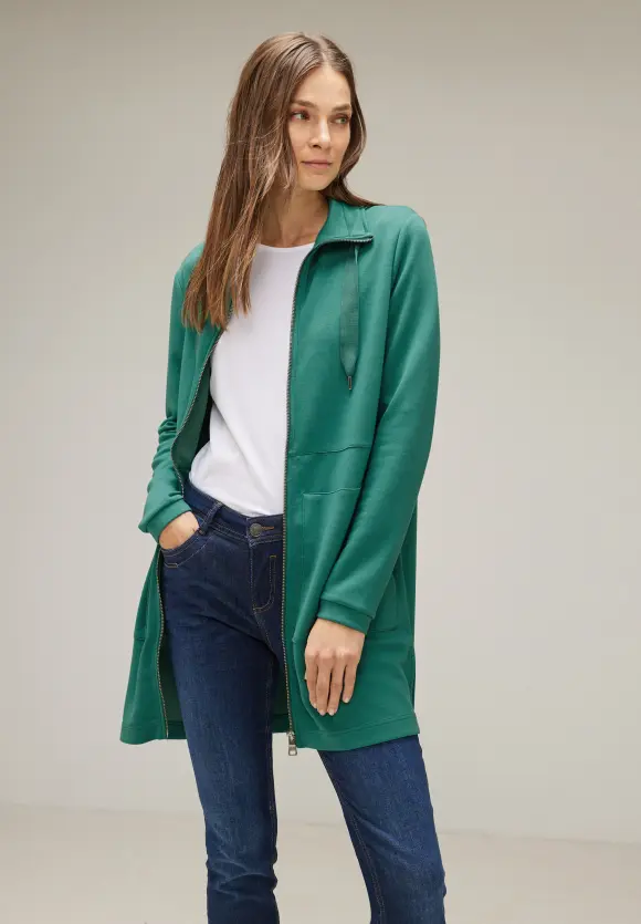 Lange Sweatjacke mit Zipper - lagoon green