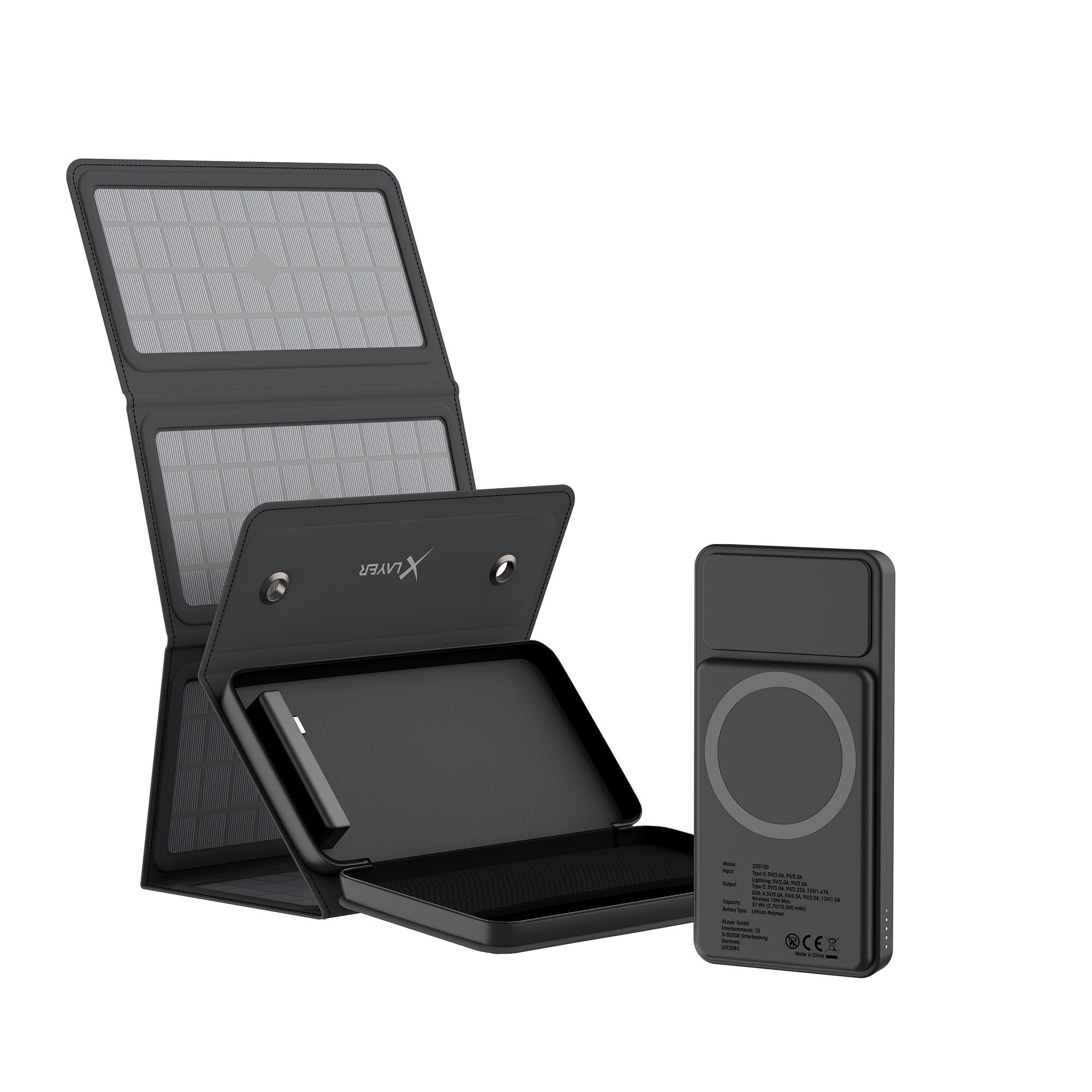 Xlayer Powerbank Solar 15W 10.000 mAh Wireless Solarpanel externes Ladegerät