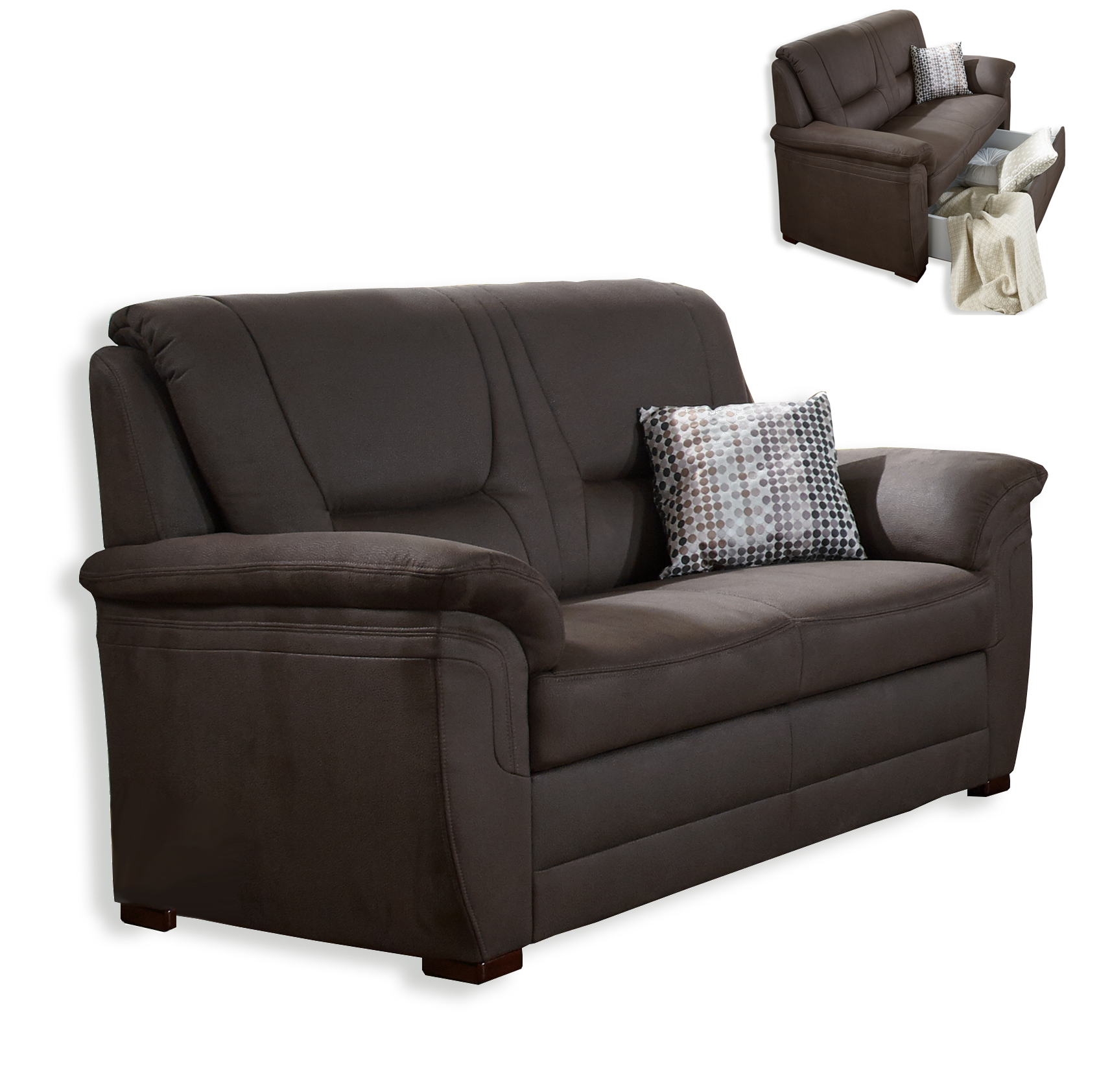 2-Sitzer Sofa - braun - mit Staukasten - Bonellfederkern