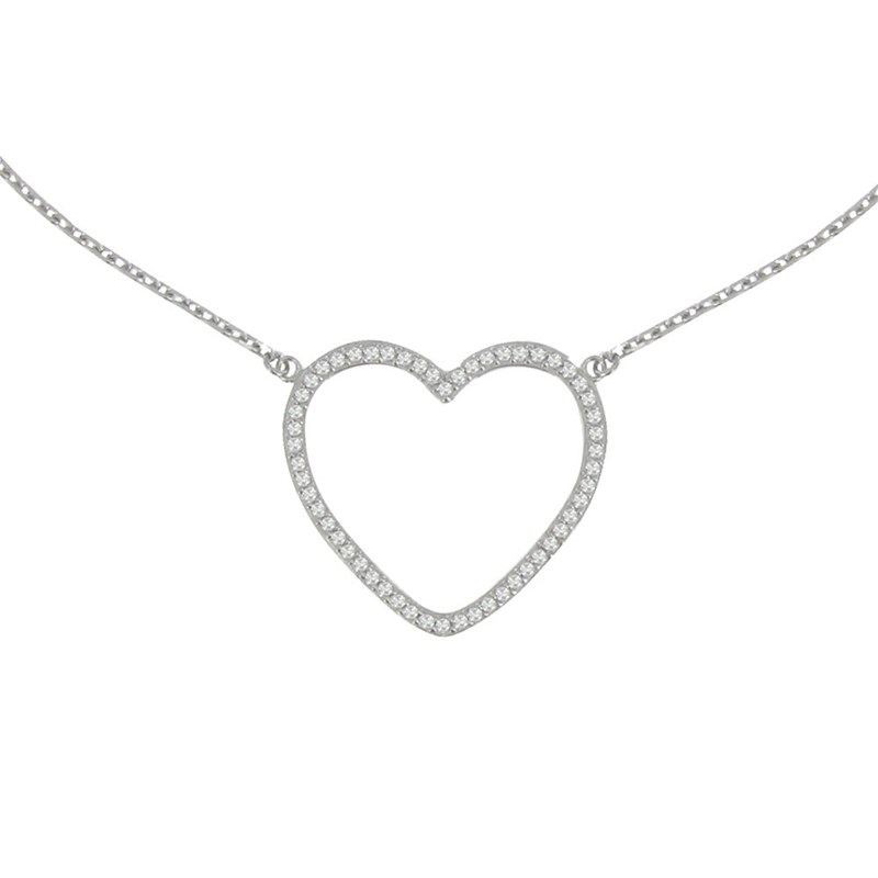Collier Argent Rhodié Coeur de Strass