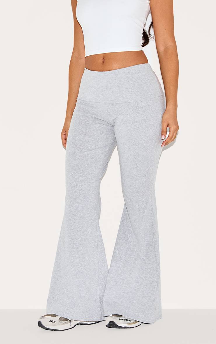 Gris Chiné Pantalon Évasé Petite En Coton Avec Détail Plissé