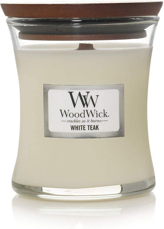 WoodWick Geurkaars Mini White Teak 85 gr