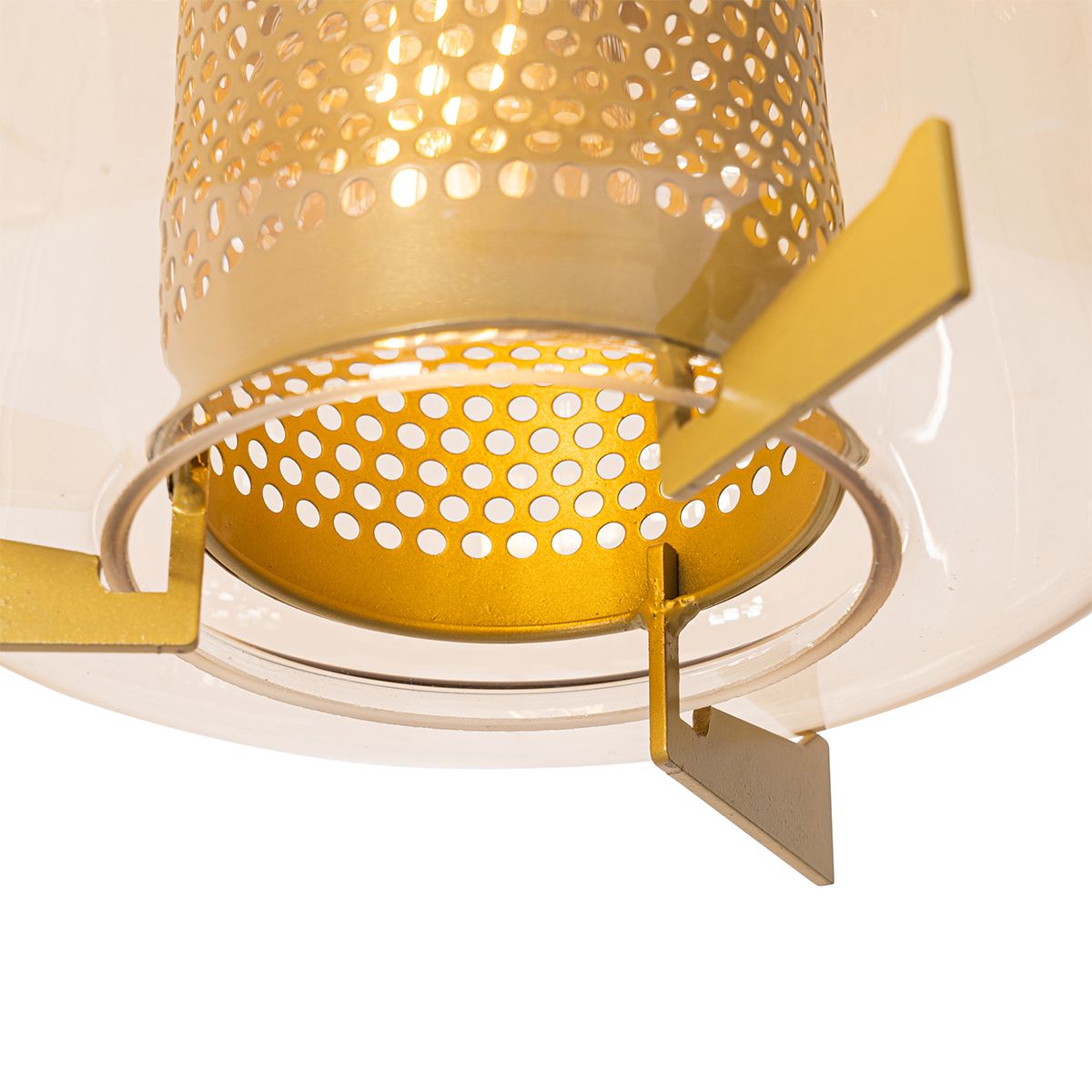 Hanglamp goud met amber glas 30 cm langwerpig 3-lichts - Kevin