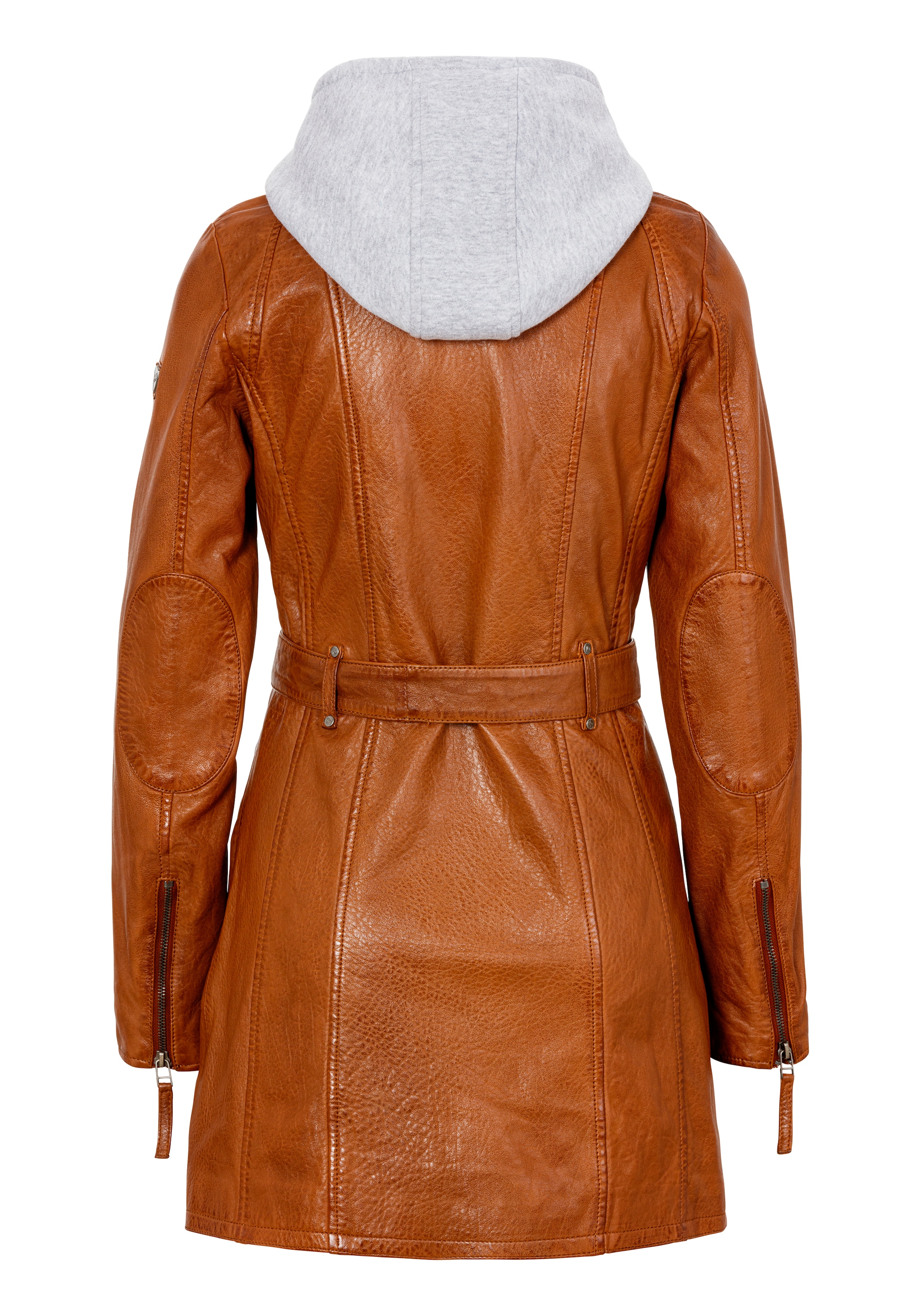 Mauritius Lederjacke »Bente OT 2« mit Kapuze (mit Gürtel) lange Lederjacke mit Gürtel & abnehmbarem Kapuzen-Inlay