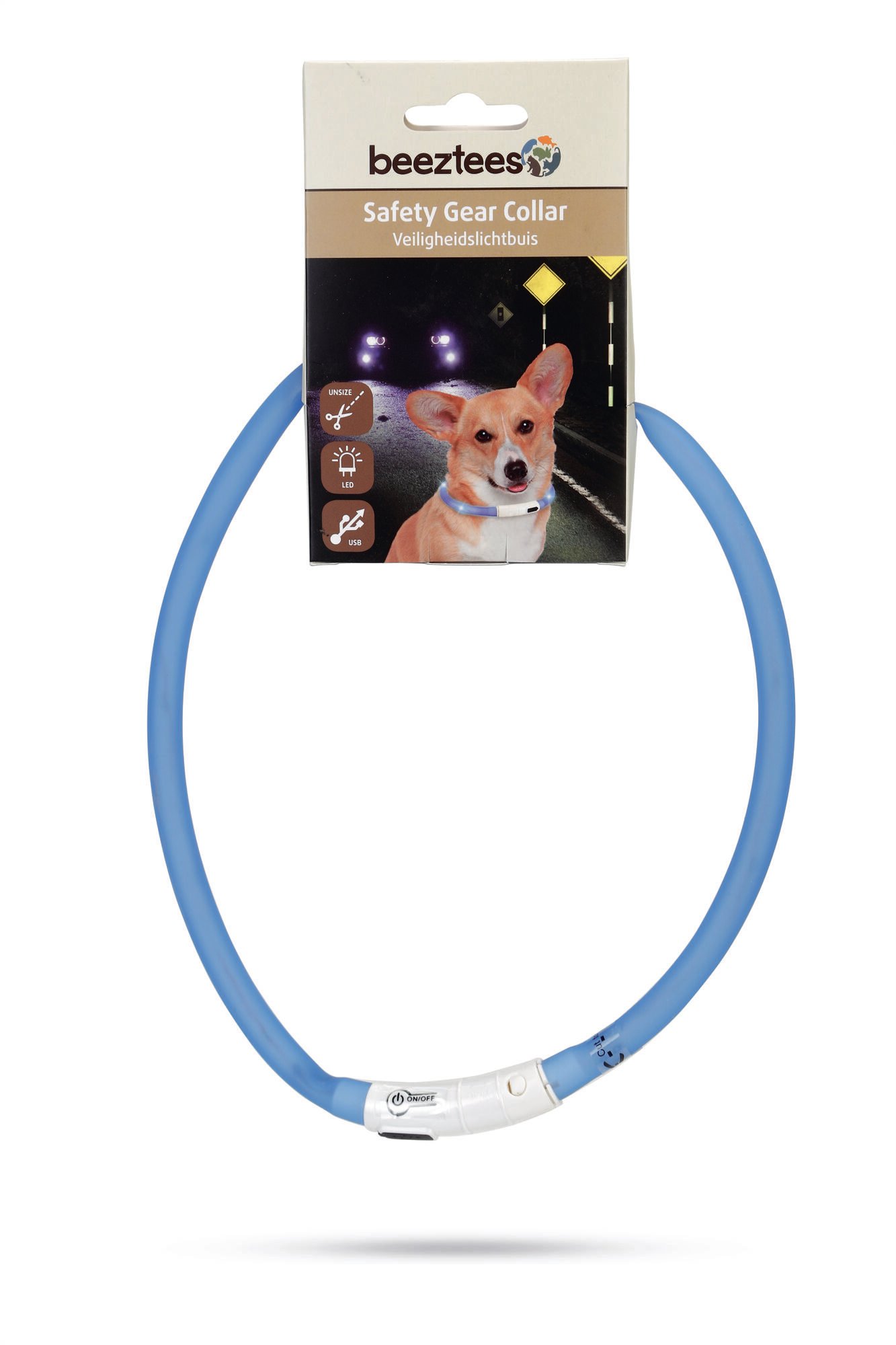 Beeztees Dogini USB - Lichtgevende Halsband  - Hond - blauw - 70 cm