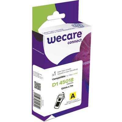 WECARE - Ruban d'étiquettes auto-adhésives pour DYMO - D1 45018 - 1 rouleau (12 mm x 7 m) - fond jaune écriture noire
