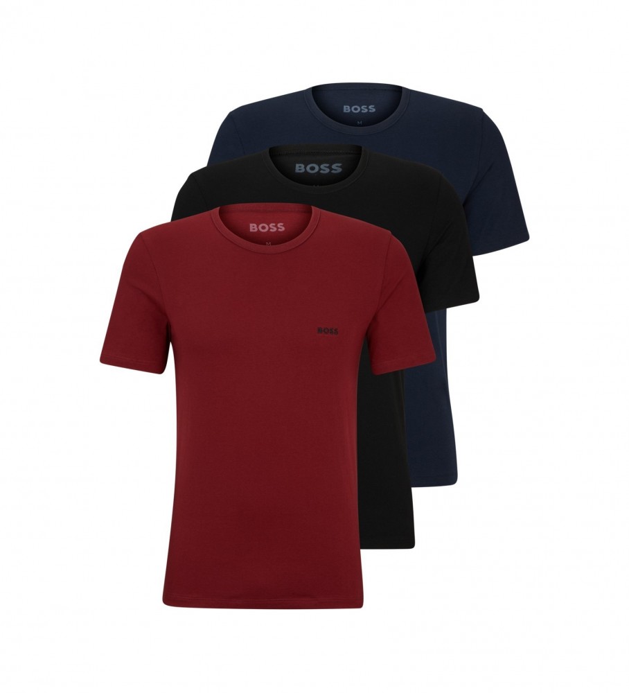 Conjunto de 3 camisetas BOSS nas cores preta, azul-marinho e bordô.
