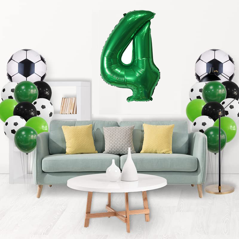 (21-tlg. Set) Party Zahlen Ballon Geburtstag Luftballons Latex- und Folienballon Fussball - Zahl 4