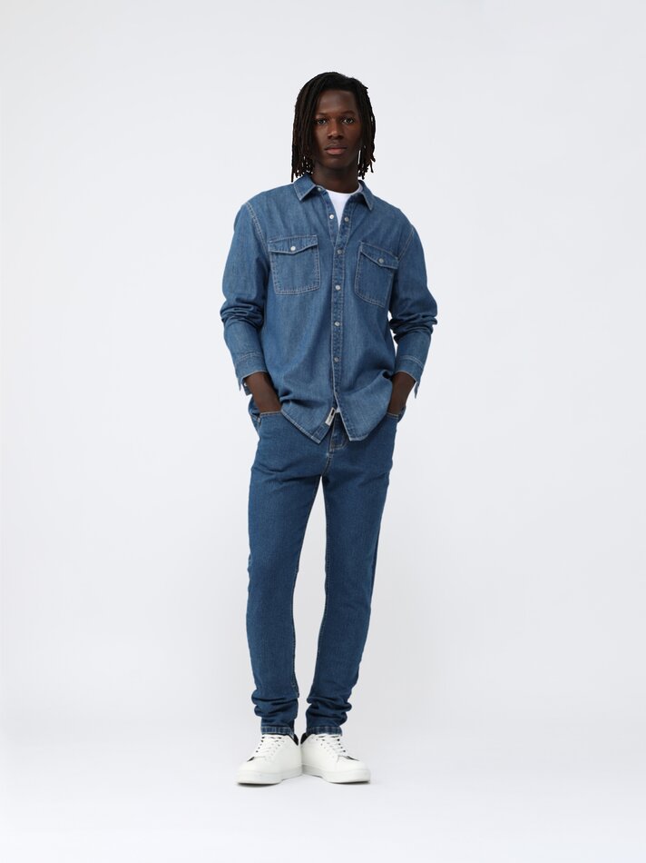 Calça jeans skinny com efeito spray - Azul