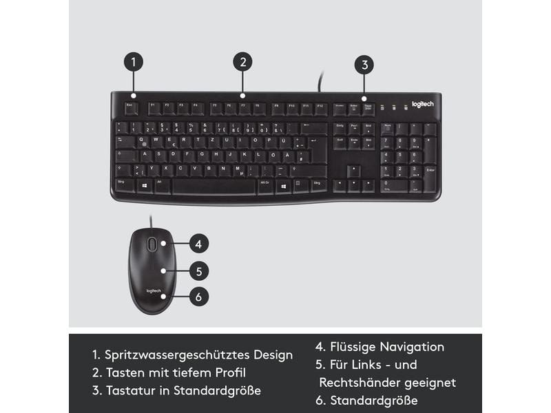 Logitech Tastatur-Maus-Set MK120 USB-kabelgebundene Tastatur und Maus