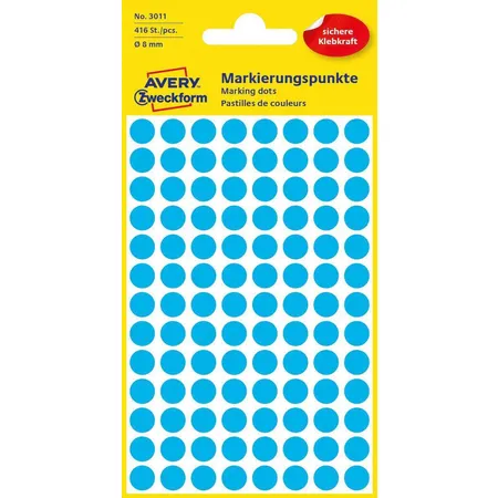 Avery Zweckform 3011 Markierungspunkte Ø 8 mm, 4 Bogen/416 Etiketten, blau