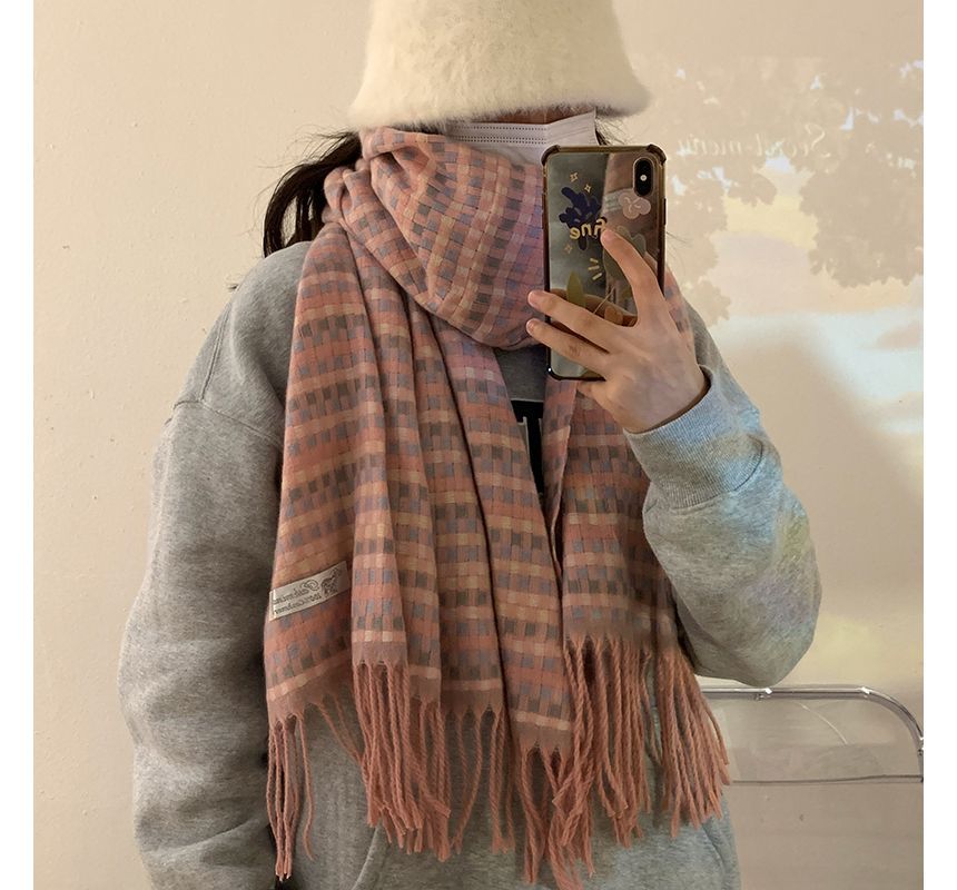 Pompabee - Geruite wintersjaal met franje