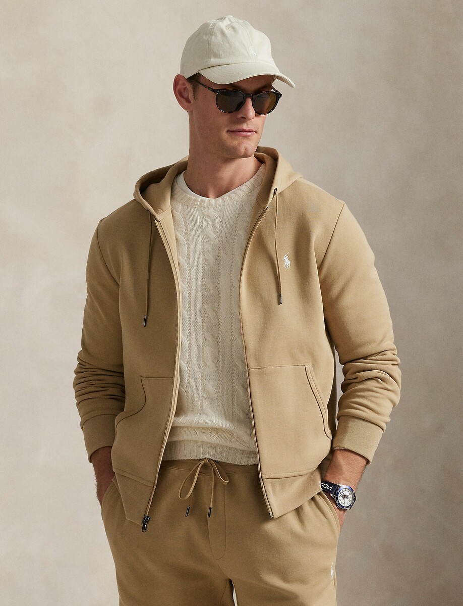 POLO RALPH LAUREN<br>Moletom com capuz em malha dupla e zíper