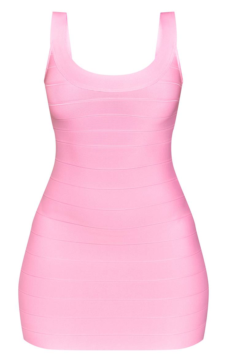 Rose Robe Moulante Mini À Encolure Dégagée En Bandage