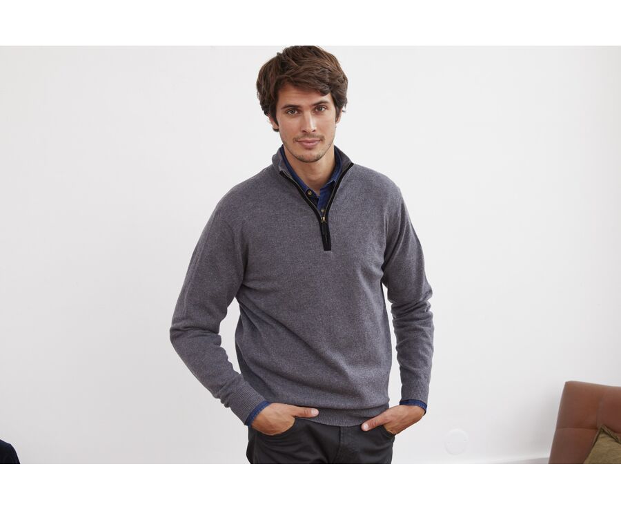 Pull col zippé homme laine Gris Moyen Chiné - KEITHY