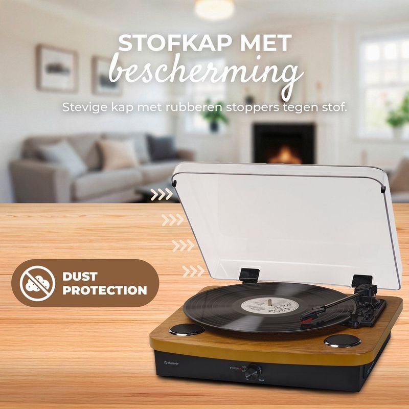 Denver Platenspeler Dual Bluetooth - Ingebouwde Speakers - USB - Retro - Hout - VPL230LW