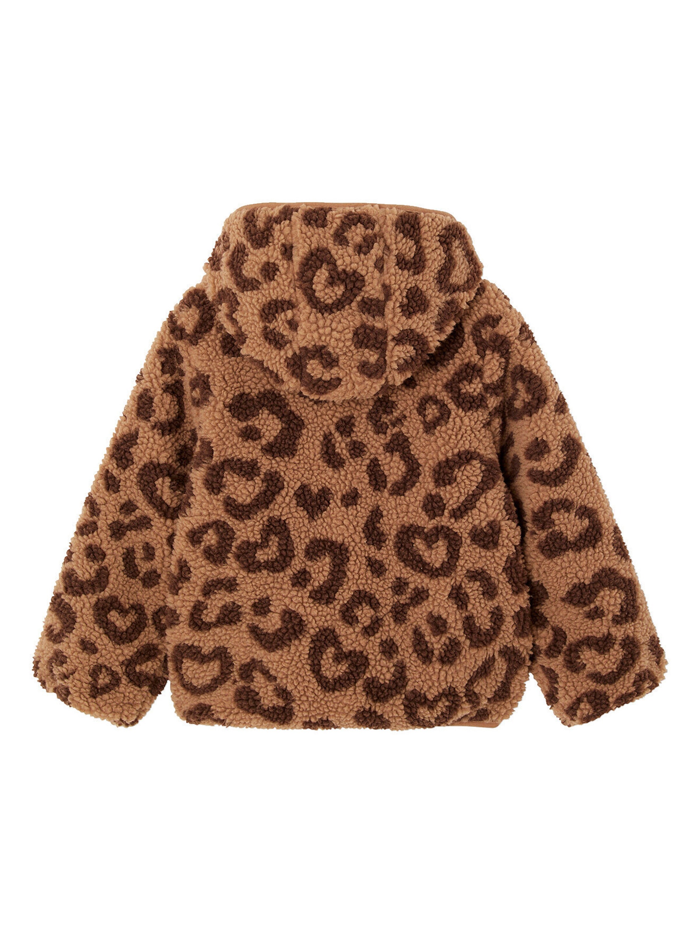 Vertbaudet Mädchen Teddyfleece-Jacke mit Kapuze und Leopardenmuster braun bedruckt