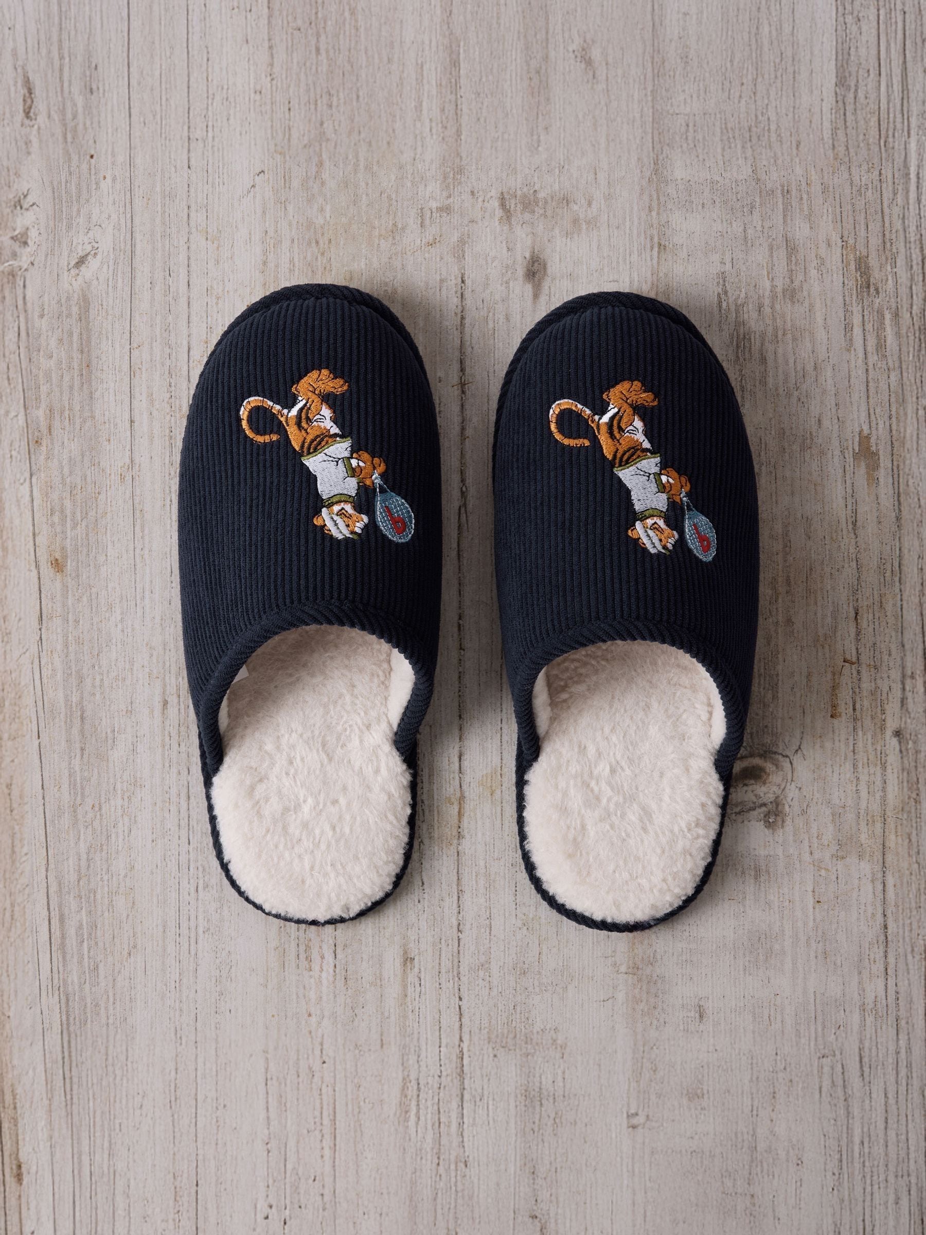 Chelsea Peers Corduroy Embroidered Tennis Tiger Slippers