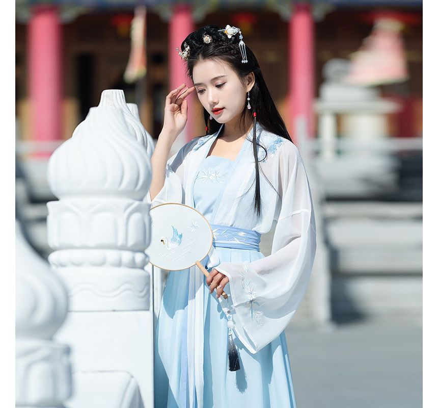 Girls Supply - Hanfu-kostuumset met geborduurde bloemen