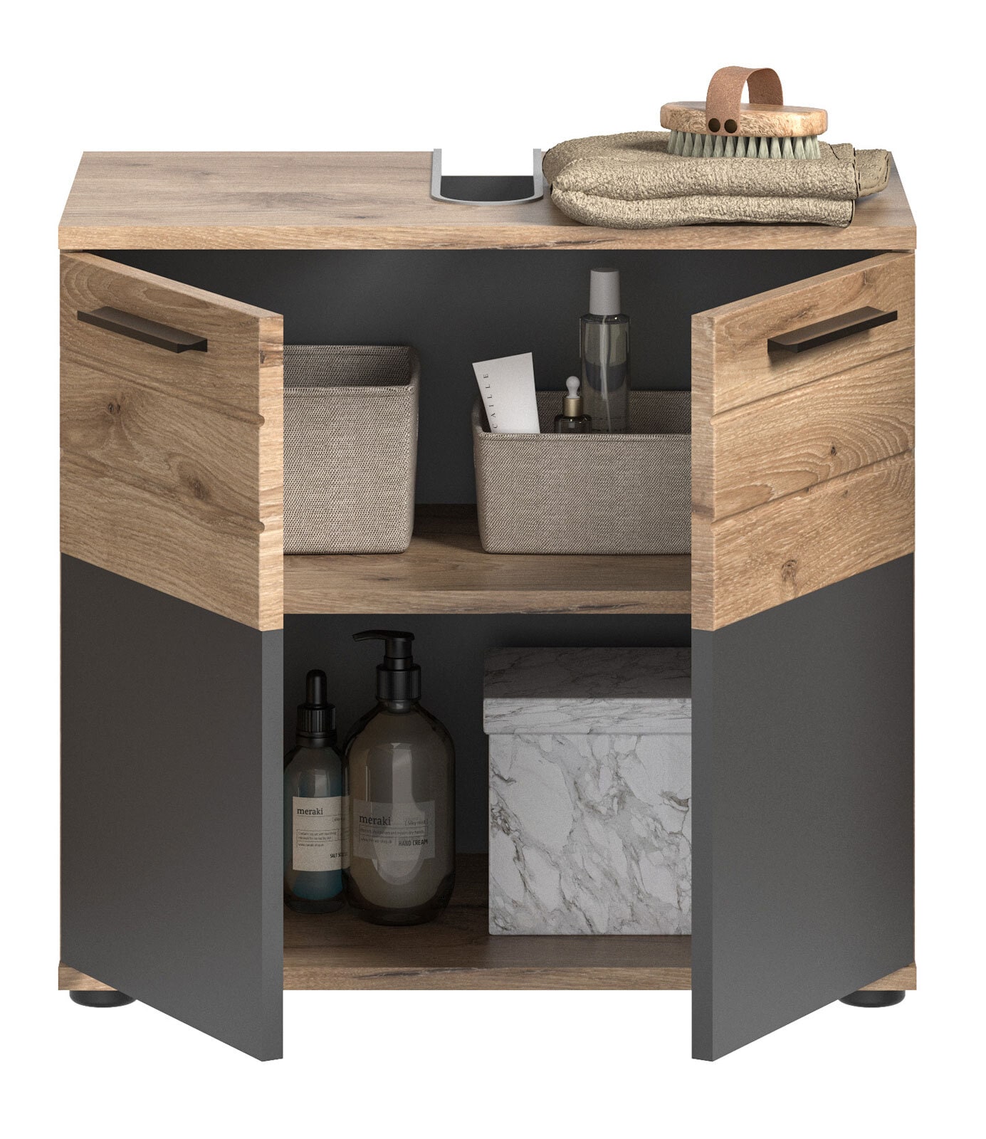 Waschbeckenunterschrank Mason Nox Oak/Basalt grau