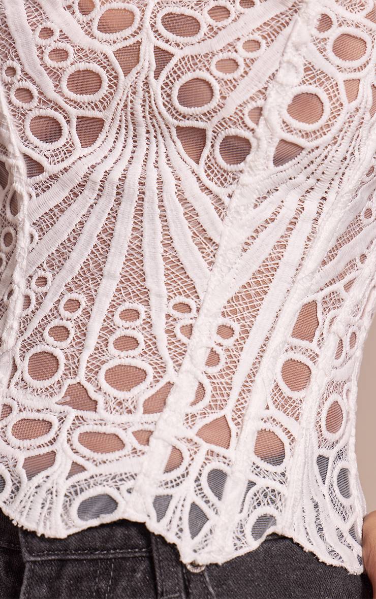 Blanc Corset En Dentelle Florale Transparente Texturée Petite Taille