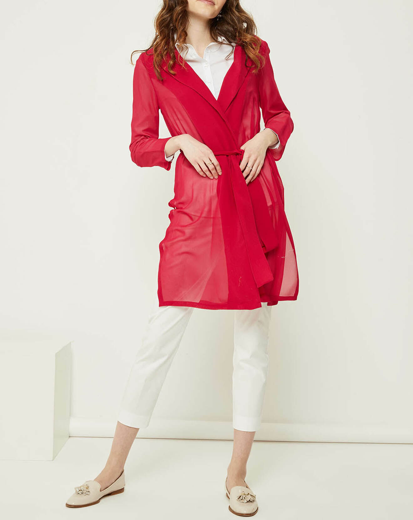 MaxMara Veste longue 100% Soie Ricard rouge foncé