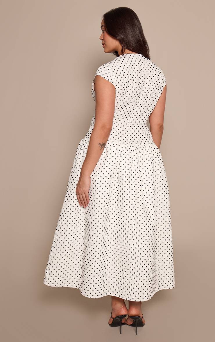 Blanc Robe Midi À Taille Basse À Pois Noirs Grande Taille