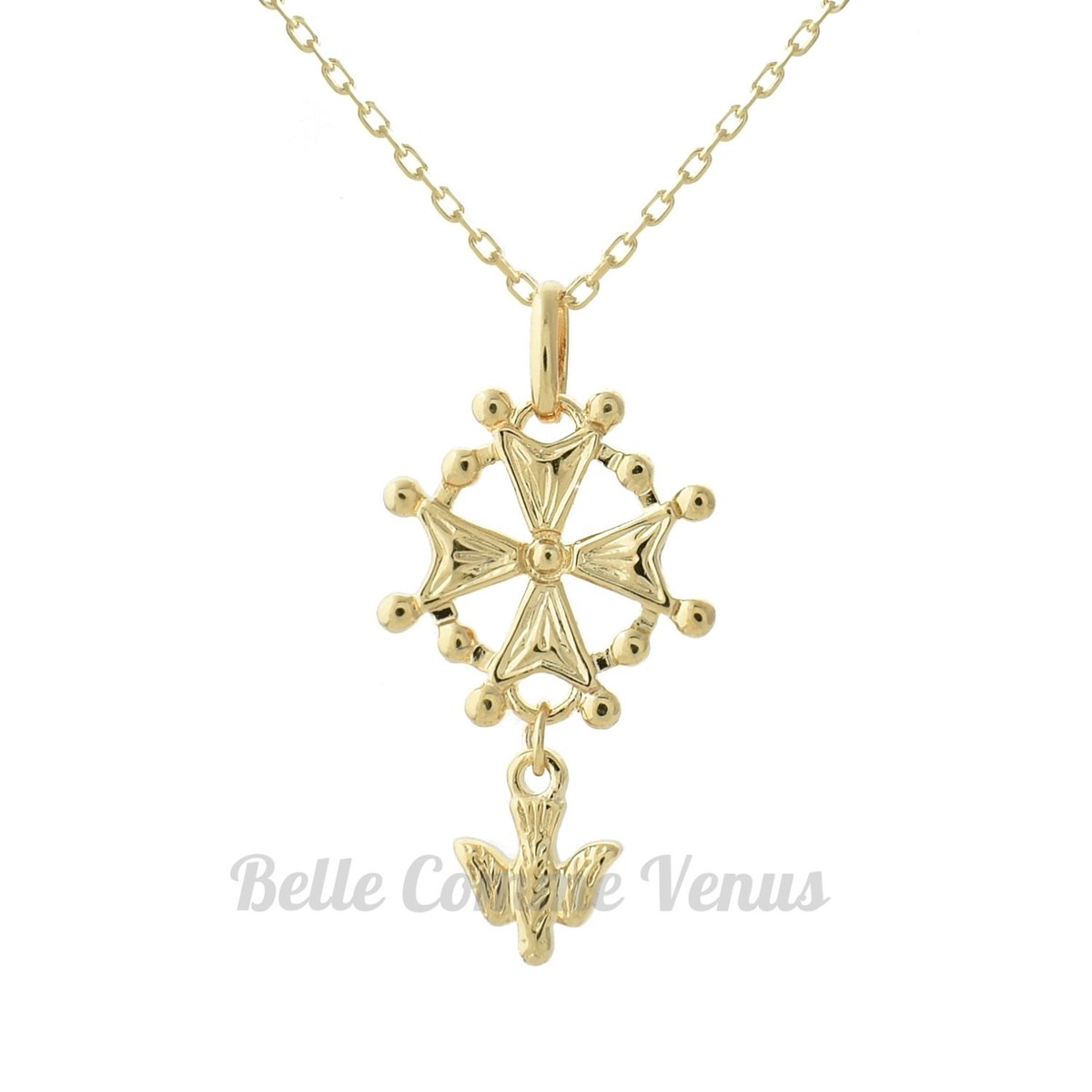 Collier croix Huguenote croix protestante Plaqué OR 750 3 microns