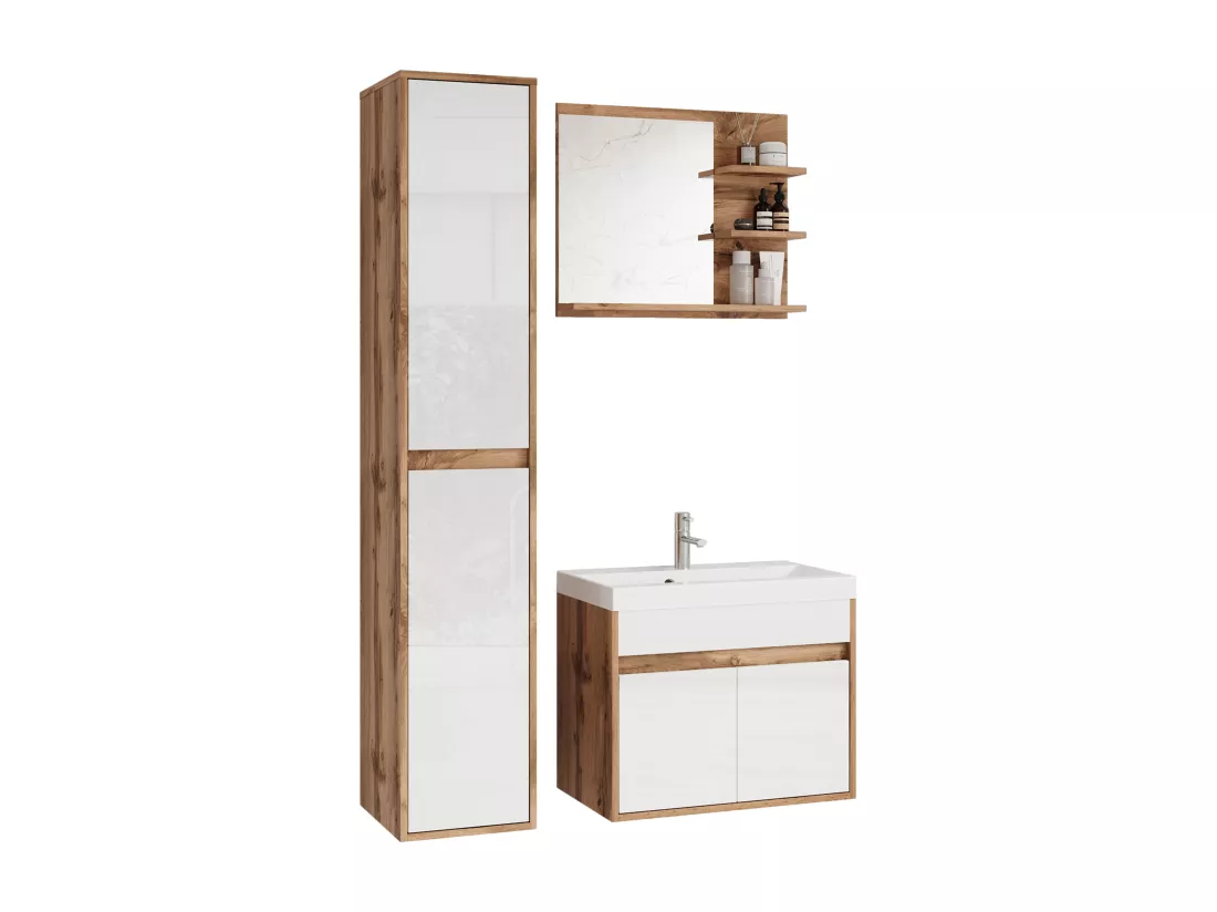 Ensemble de salle de bain - avec meuble sous-vasque Wotan / Blanc brillant - LUANI