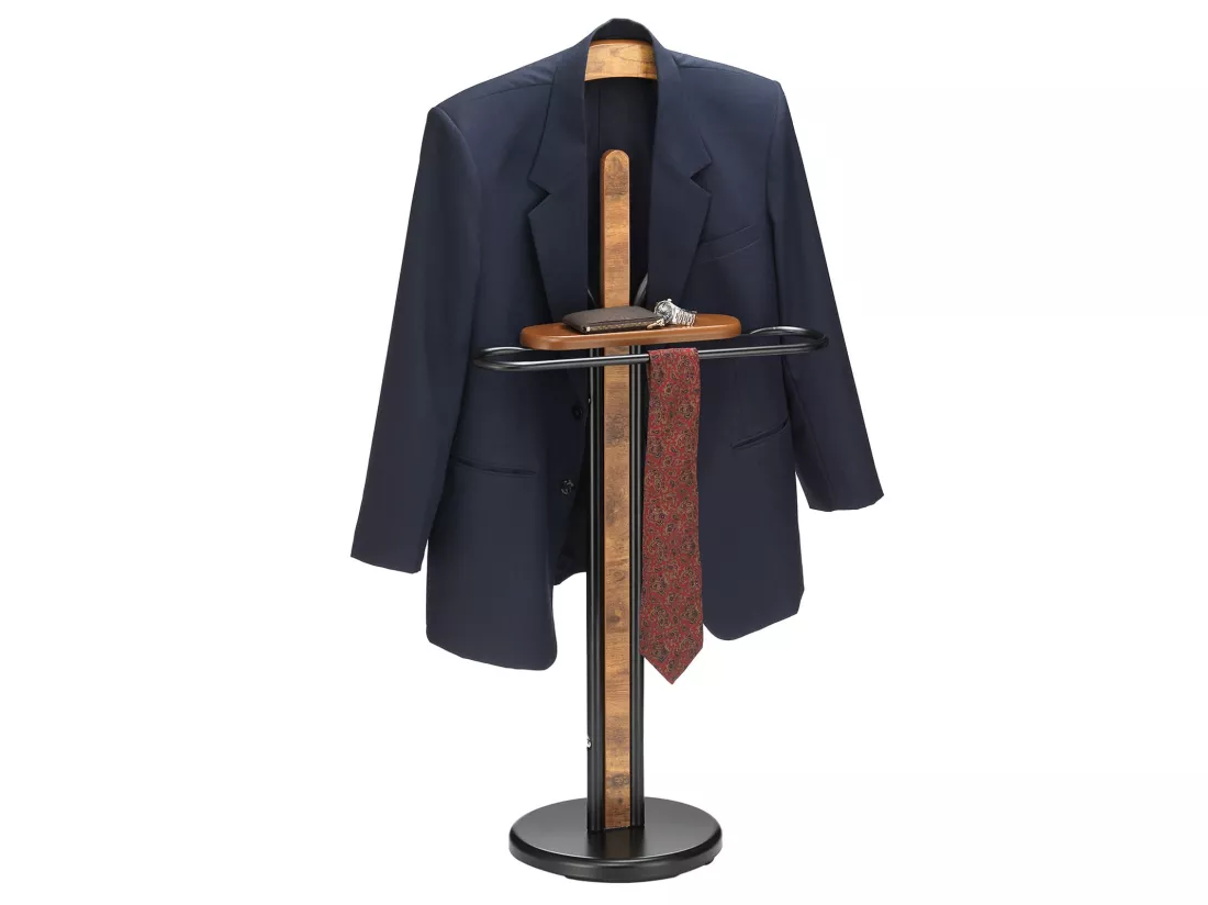 Valet de chambre FABIO chevalet de nuit portant pour vêtements, structure en métal laqué et finition en MDF effet vieux bois