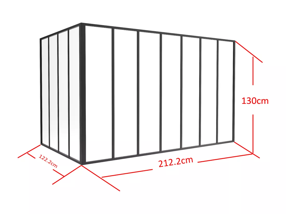 Verrière d'angle d'atelier en aluminium thermolaqué - L210 x L120 x H130 - Noir - BAYVIEW