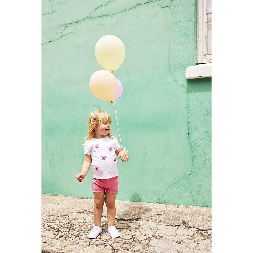 T-shirt manches courtes type marinière fantaisie pour bébé fille - Blanc