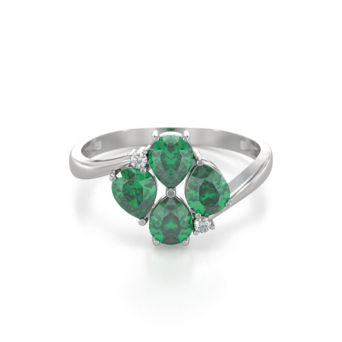 Bague Emeraude et diamants sur Argent 925 1.87grs