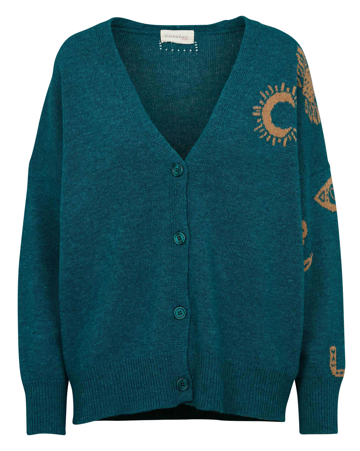 MIRZA - Cardigan col v à imprimé en laine mélangée| Rouge