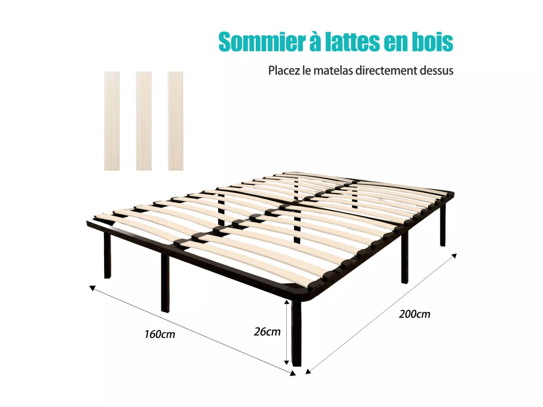Lit Ensemble Matelas et Sommier 160x200 cm - Matelas 160x200x16cm Mousse - Sommier 160x200cm avec Pieds (Deux colis)