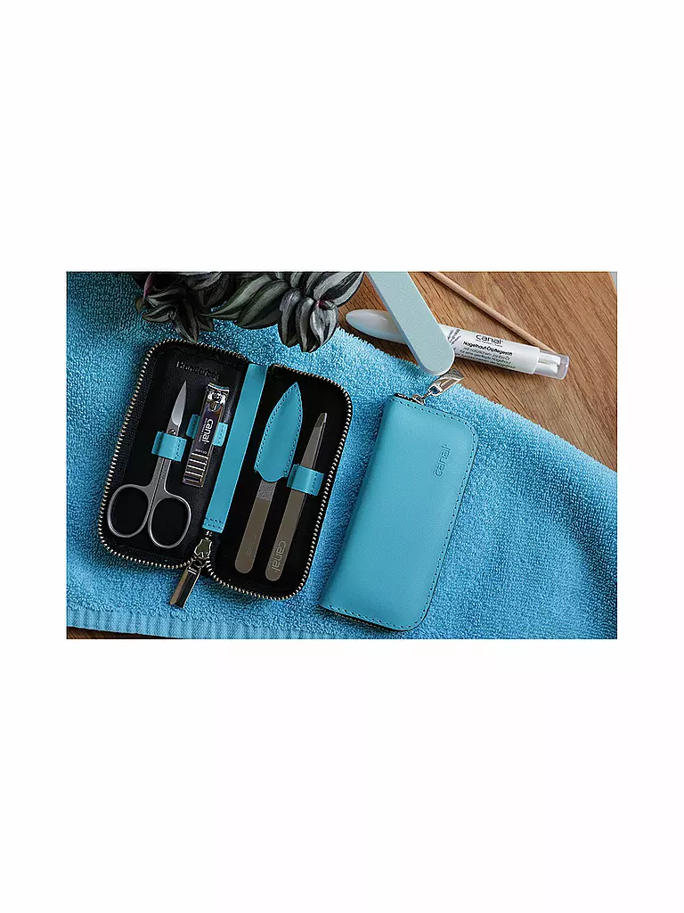 CANAL Reißverschluss-Etui aus Spaltleder 4-teilig (Türkis) 5381 türkis