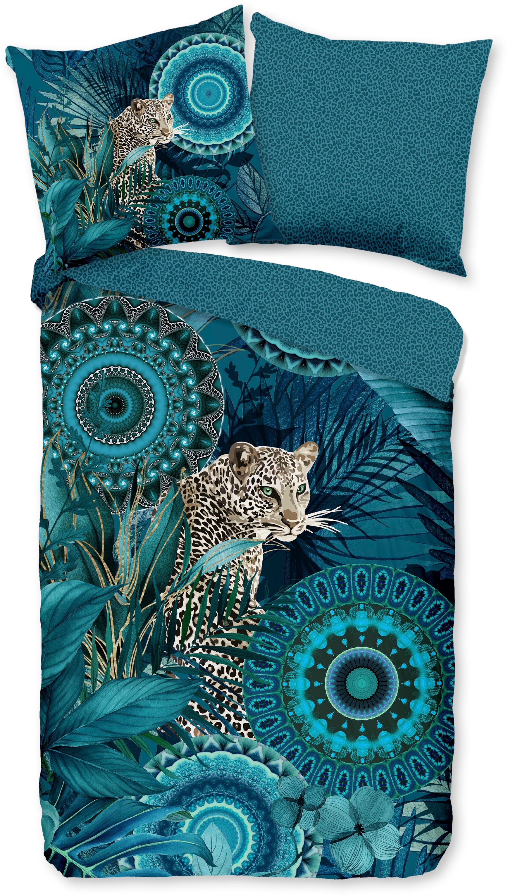 hip Wendebettwäsche »Alvise« 2 Stk. tlg. Biber, 135x200, Warm, Weich, Wende, Reissverschluss, Leopard, Petrol