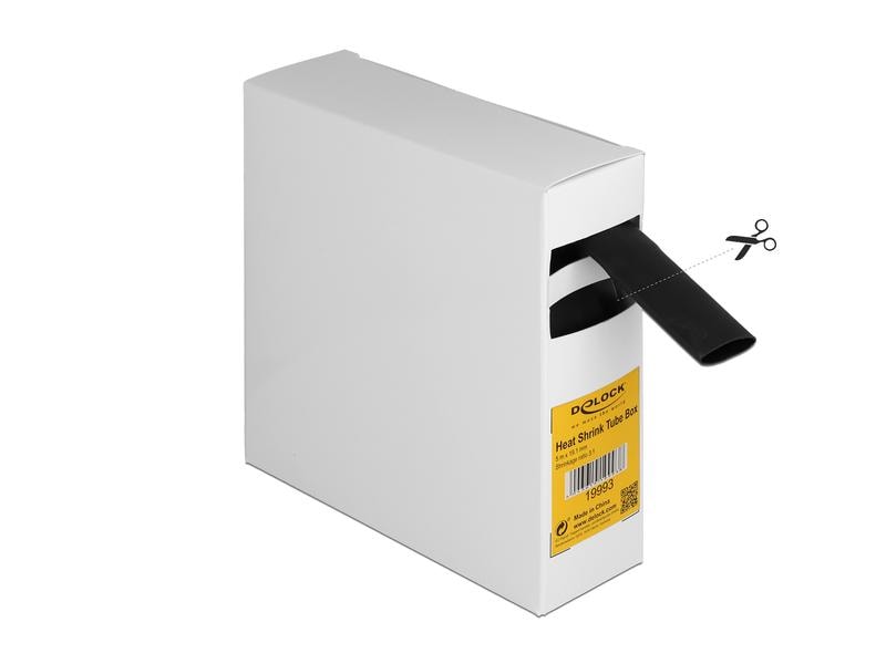 Delock Schrumpfschlauch Box mit Innenkleber, 5 m x 19.1 mm Delock Schrumpfschlauch Box, mit Innenkleber, Schrumpfungsrate 3:1, 5 m x 19.1 mm schwarz