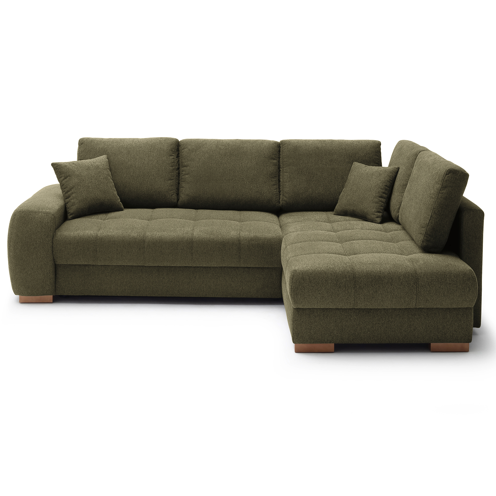 Ecksofa - green - Boxspringfederung - Liegefunktion - Holzfüße