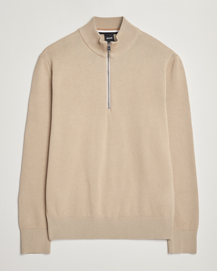 BOSS BLACK Ebrando Knitted Half Zip Light Beige
